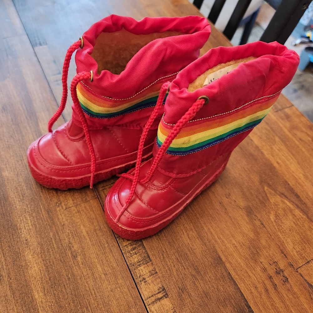 Vintage rainbow waterproof boots 60s 70s 80s Robinson crusoe size 5 childrens